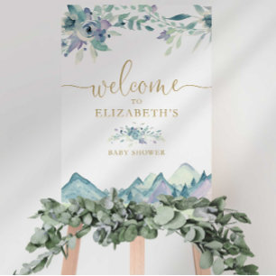 Baby In Bloom Blue Floral Baby Shower Welcome Sign