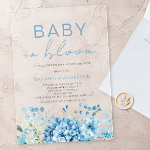 Baby In Bloom Blue Floral Boy Baby Shower Acrylic Invitations