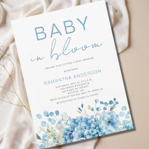 Baby In Bloom Blue Floral Boy Baby Shower  Invitation
