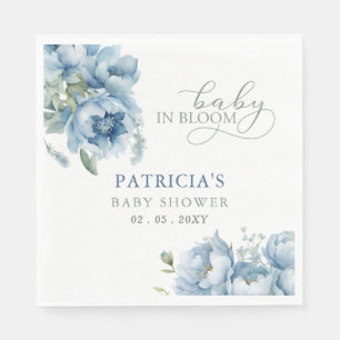 Baby in Bloom Blue Floral Boy Baby Shower Napkins