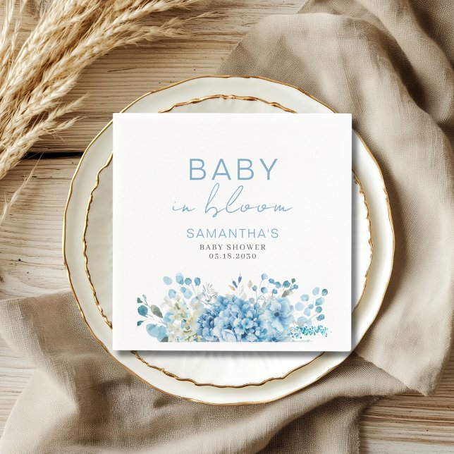 Baby In Bloom Blue Floral Boy Baby Shower  Napkins (Creator Uploaded)