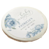 Baby in Bloom Blue Floral Boy Baby Shower Sugar Cookie (Angled)
