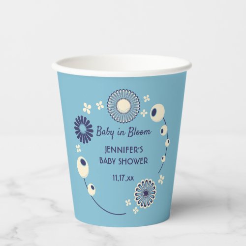 Baby in Bloom Blue Floral Boy Shower Paper Cups