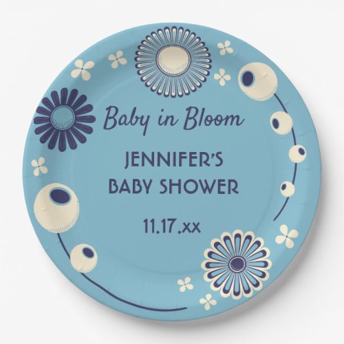 Baby in Bloom Blue Floral Boy Shower Paper Plates