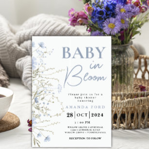 Baby in Bloom blue Floral Wildflowers Baby Shower Invitation