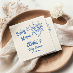 Baby In Bloom Blue Hand Drawn Floral Baby Shower Napkins