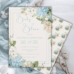 Baby in Bloom Blue Hydrangea Shower Invitation