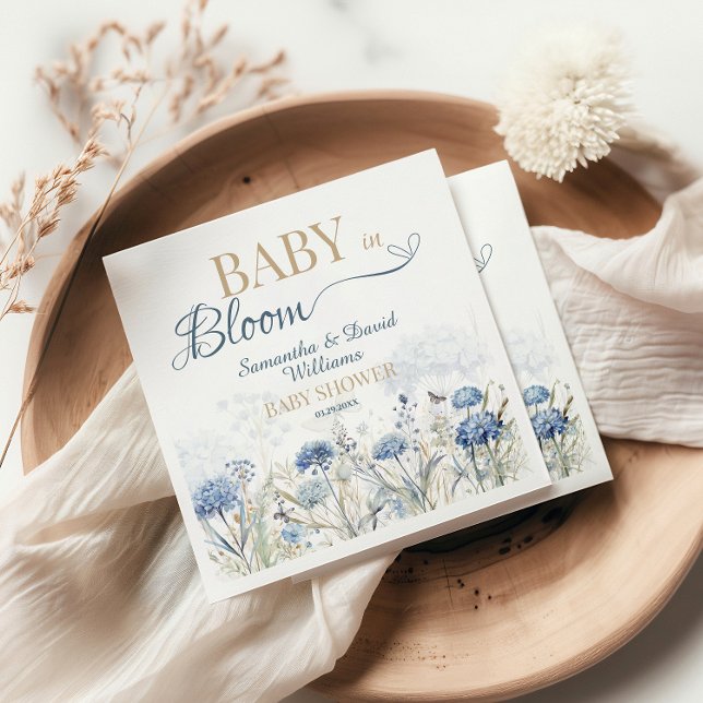 Baby in Bloom Blue Meadow Wildflower Botanical Napkins (Creator Uploaded)