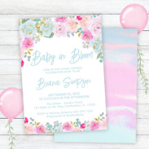 Baby in Bloom Blue Pink Peach Floral Baby Shower