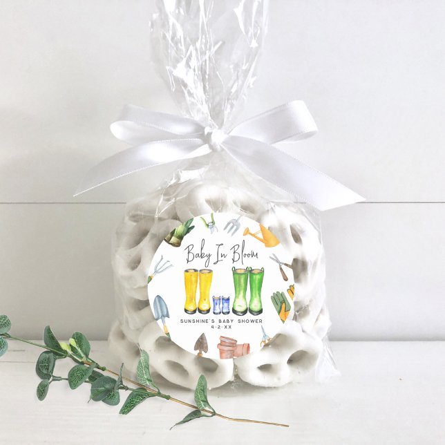 Baby In Bloom Blue Rain Boots Garden Baby Shower Classic Round Sticker (Creator Uploaded)