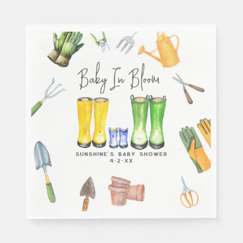 Baby In Bloom Blue Rain Boots Garden Baby Shower Napkins