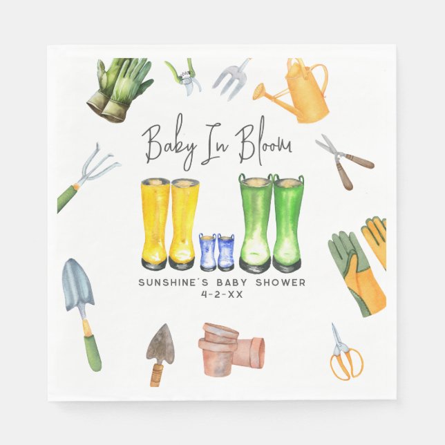 Baby In Bloom Blue Rain Boots Garden Baby Shower Napkins (Front)