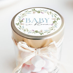 Baby in Bloom Blue Spring Floral Classic Round Sticker