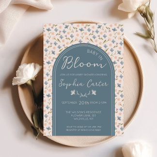 Baby in Bloom Blue Wildflower Baby Shower Invitation
