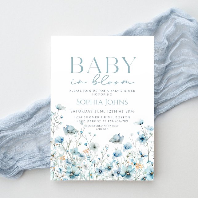 Baby In Bloom blue wildflower boy Baby Shower Invitation (Creator Uploaded)