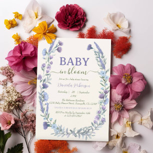 Baby In Bloom Blue Wildflower Boy Baby Shower Invitation