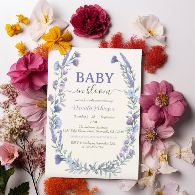 Baby In Bloom Blue Wildflower Boy Baby Shower Invitation (Creator Uploaded)