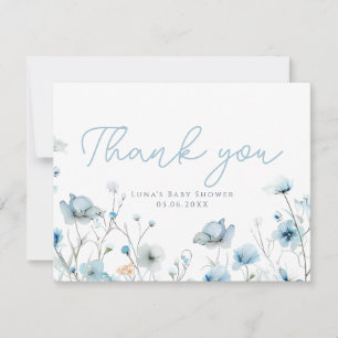 Baby In Bloom blue wildflower boy Baby Shower Thank You Card