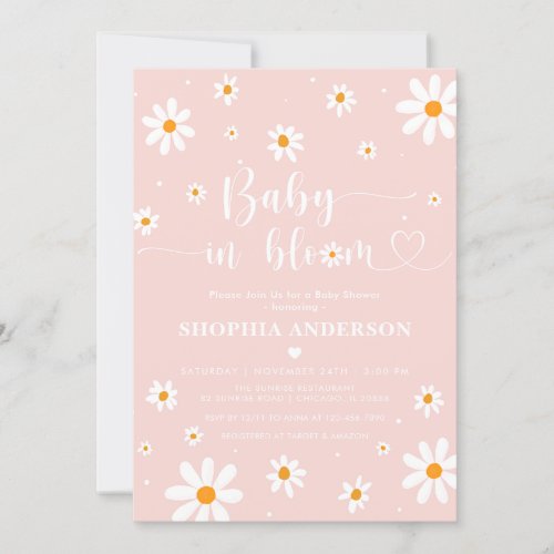 Baby In Bloom Blush Boho Daisy Floral Girl Shower Invitation