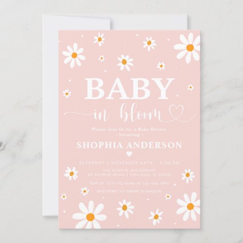 Baby In Bloom Blush Boho Daisy Floral Girl Shower Invitation