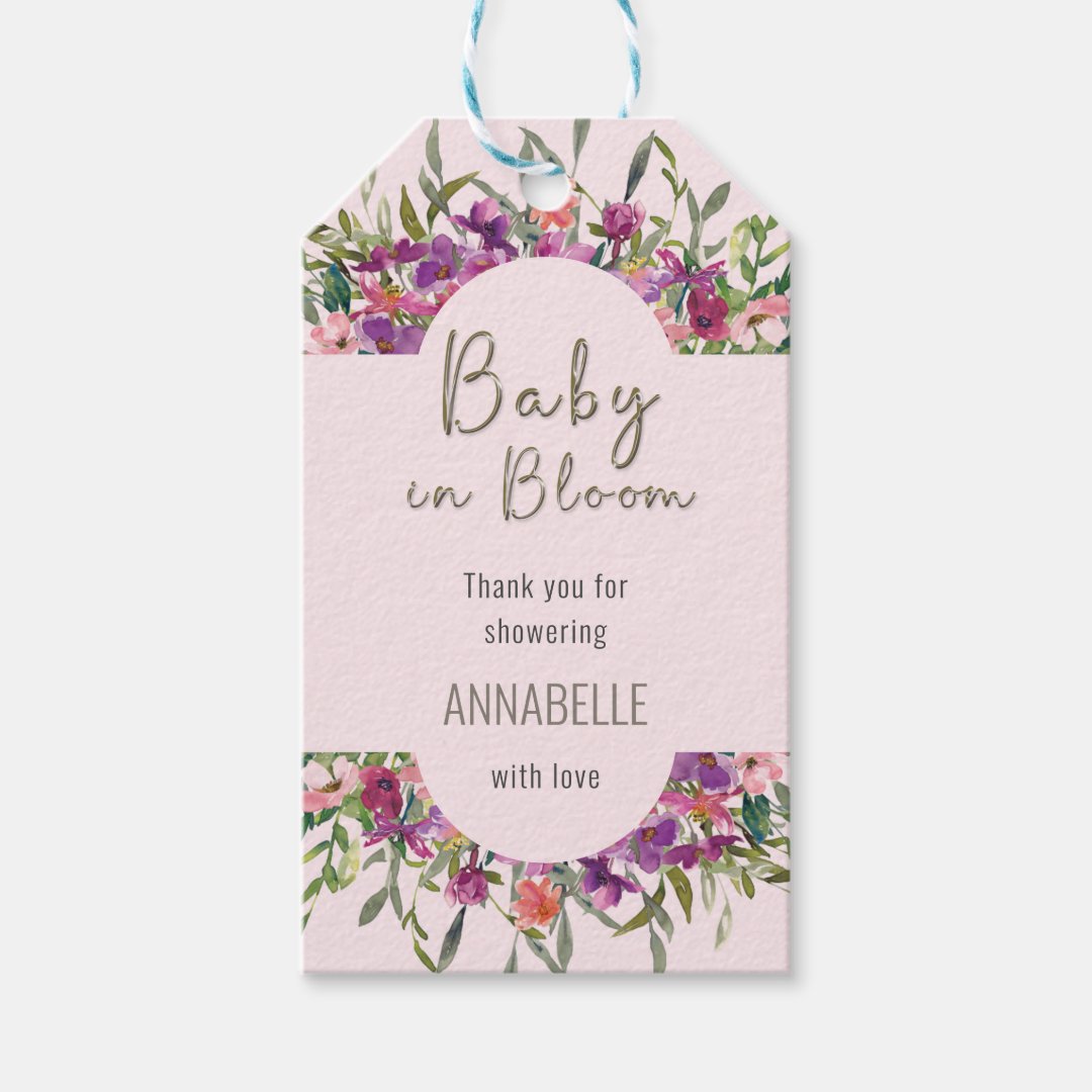 Baby in Bloom Blush Floral Baby Shower Thank You Gift Tags | Zazzle