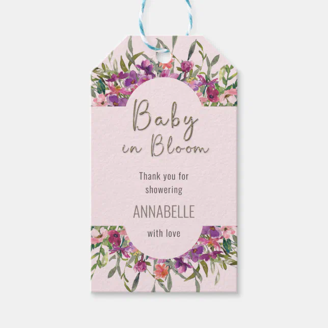 Baby in Bloom Blush Floral Baby Shower Thank You Gift Tags | Zazzle