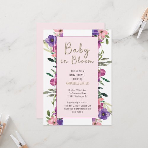 Baby in Bloom Blush Floral Watercolor Baby Shower Invitation