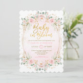 Baby in Bloom Blush Gold Pink Floral Girl Shower Invitation (Standing Front)