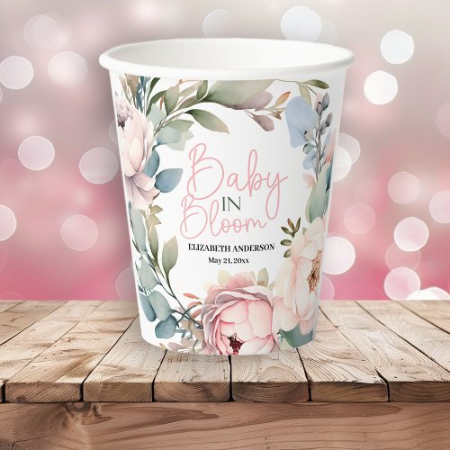 Baby In Bloom Blush Peony Baby Shower Paper Cups
