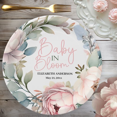 Baby In Bloom Blush Peony Baby Shower Paper Plates