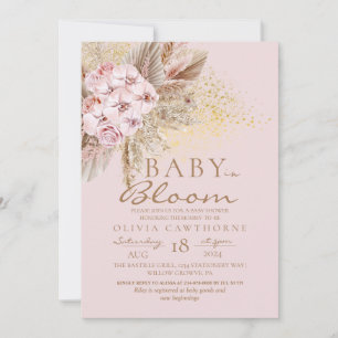 Baby in Bloom Blush Pink Boho Baby Shower Invitation