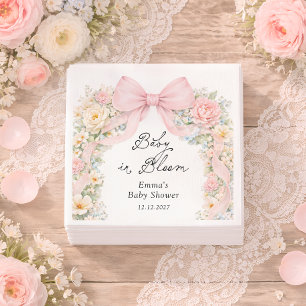Baby in Bloom Blush Pink Bow Floral Baby Shower Napkins