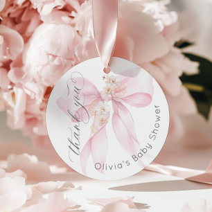 Baby in Bloom Blush pink Bow Floral Thank you Favor Tags