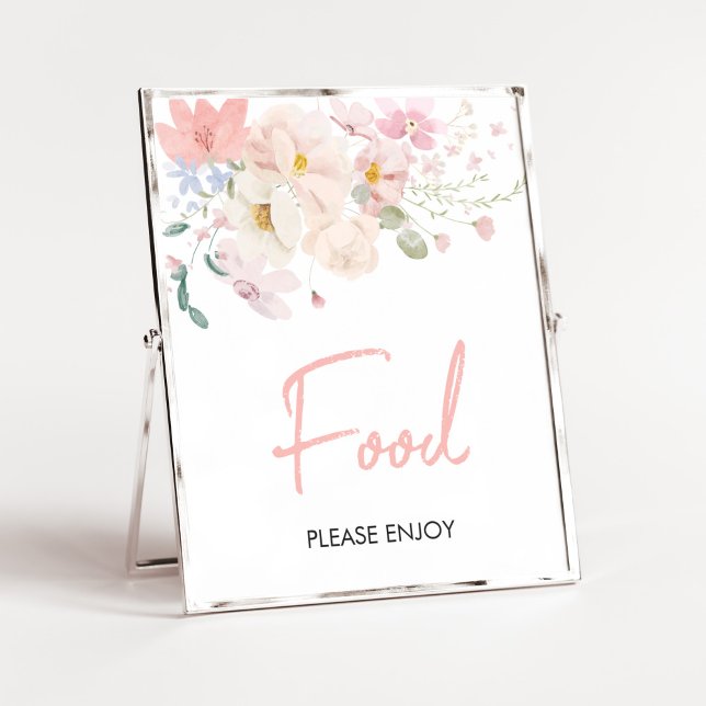 Baby in Bloom Blush Pink Floral Baby Shower Food Poster (Blush Pink Floral Baby in Bloom Baby Shower Food Sign)