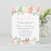 Baby In Bloom Blush Pink Floral Baby Shower Invitation (Standing Front)