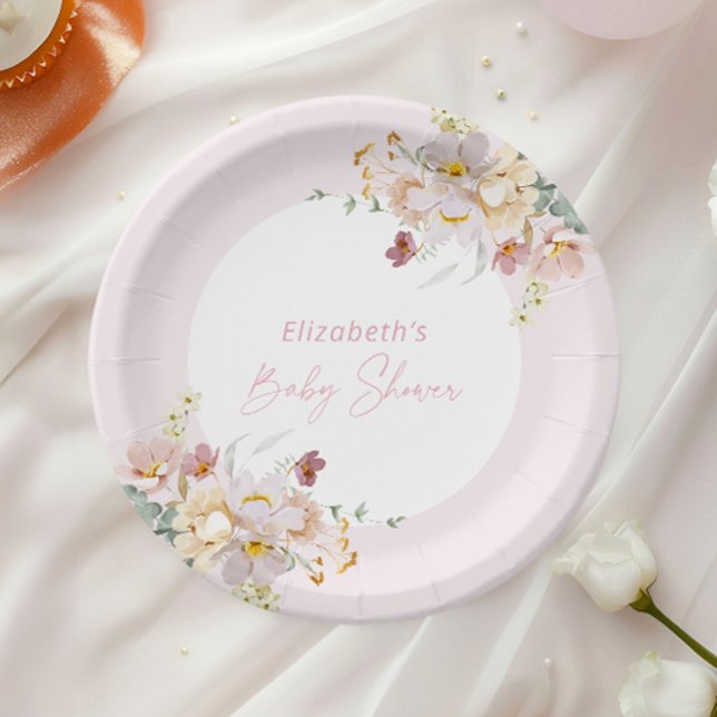 Baby in Bloom Blush Pink Floral Baby Shower Paper Plates (Creator Uploaded)