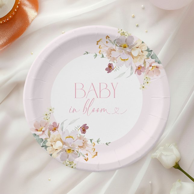 Baby in Bloom Blush Pink Floral Baby Shower Paper Plates (Creator Uploaded)