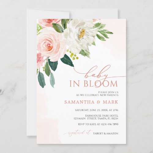 Baby in Bloom Blush Pink Floral Bridal Shower Invitation