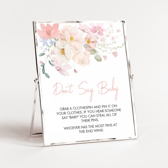 Baby in Bloom Blush Pink Floral Don't Say Baby Poster (Blush Pink Floral Baby in Bloom Baby Shower Don't Say Baby Sign)