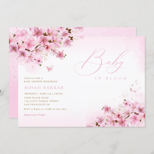 Baby in Bloom Blush Pink Floral Girl Baby shower Invitation