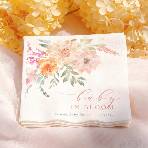 Baby In Bloom Blush Pink Floral Girl Baby Shower Napkins