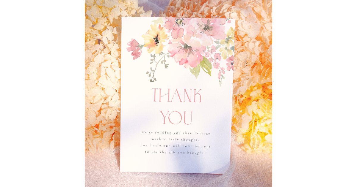 Baby in Bloom Blush Pink Floral Girl Baby Shower Thank You Card | Zazzle