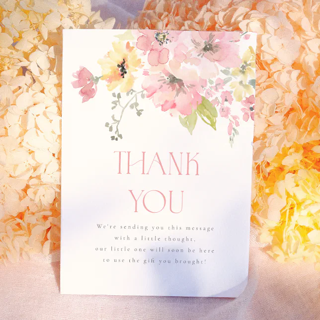 Baby in Bloom Blush Pink Floral Girl Baby Shower Thank You Card | Zazzle