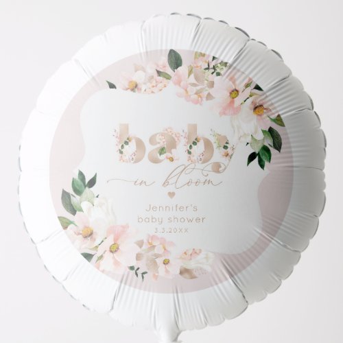 Baby in bloom blush pink floral wildflowers balloon
