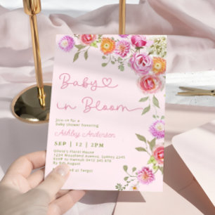 Baby in Bloom Blush Pink Girl Baby Shower Invitation