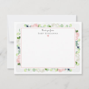 Baby in Bloom Blush Pink Rose Baby Girl Stationery Thank You Card