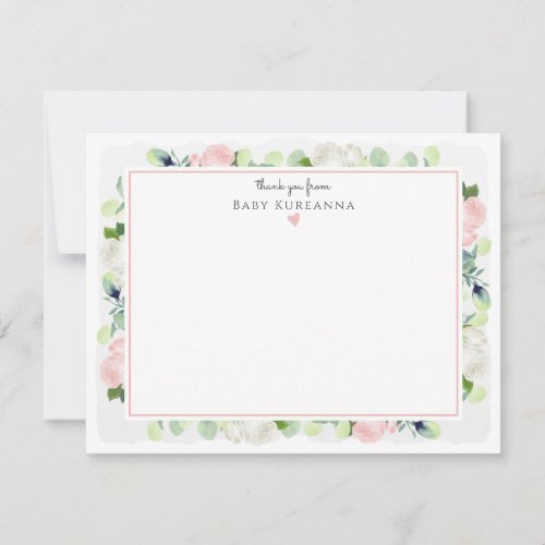 Baby in Bloom Blush Pink Rose Baby Girl Stationery Thank You Card