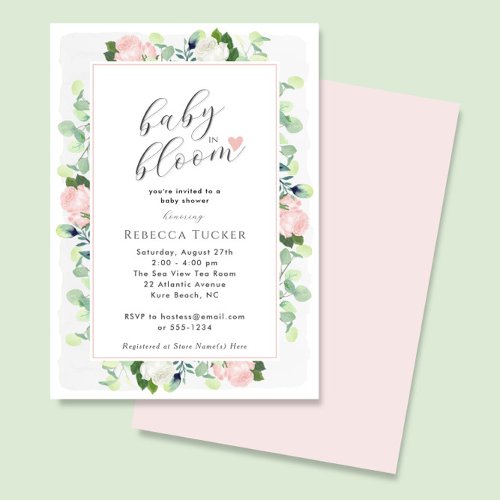 Baby in Bloom Blush Pink Roses Boho Baby Shower Invitation