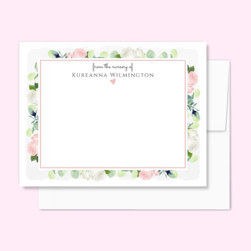 Baby in Bloom Blush Pink Roses New Baby Girl Thank You Card