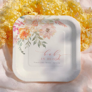 Baby In Bloom Blush Pink Spring Girl Baby Shower Paper Plates